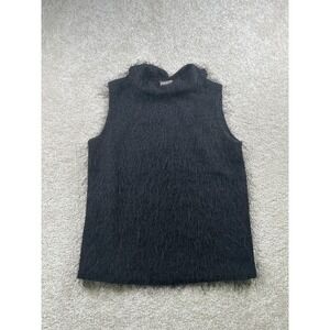 Fiorlini International Sweater Womens Medium Black Fuzzy Sleeveless Pullover Top